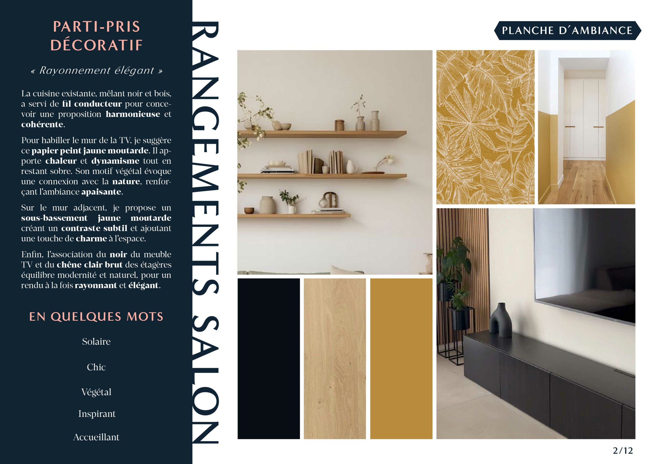Planche d'ambiance du salon sur le thème décoratif "rayonnement élégant"