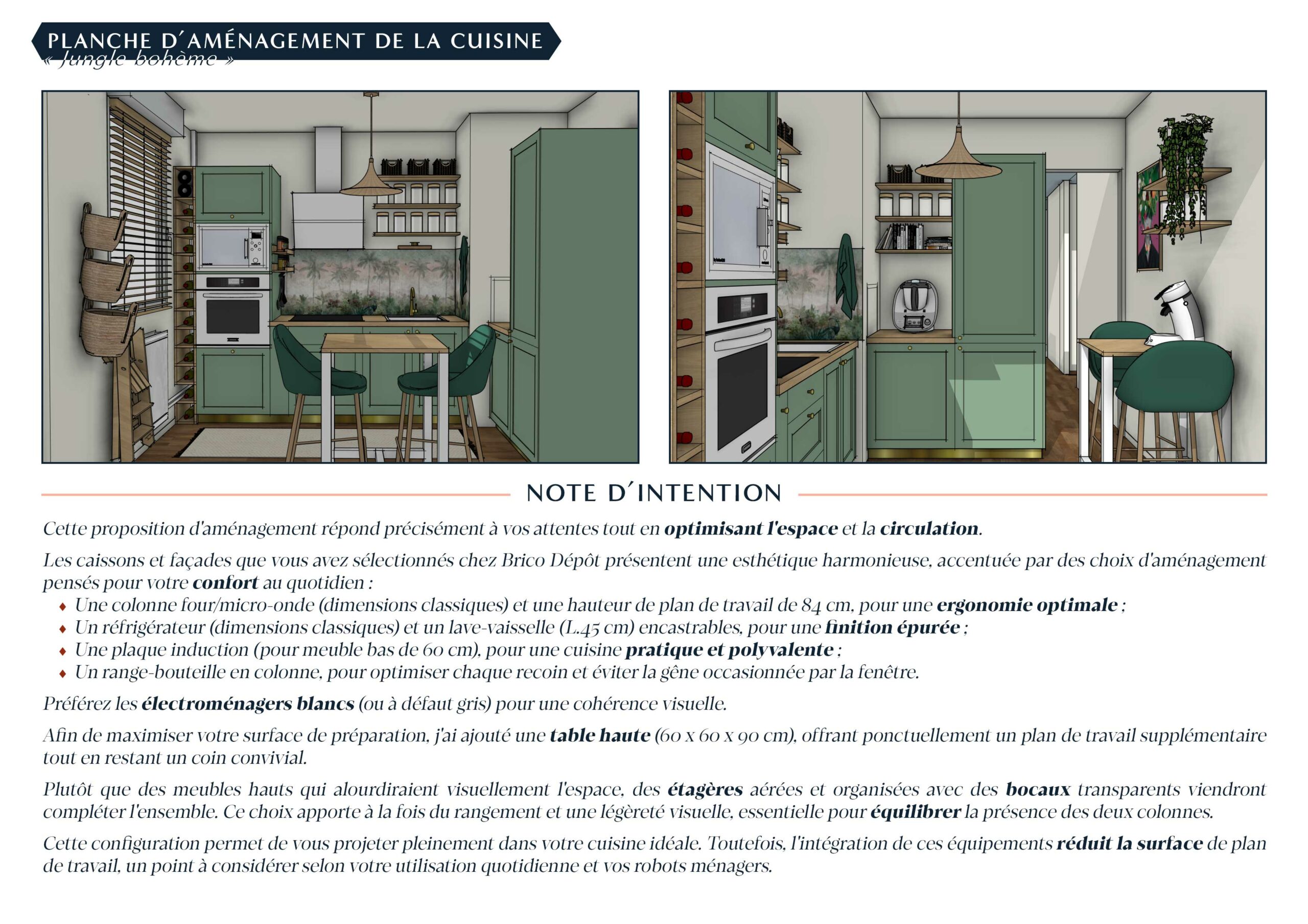 Planche d'aménagement de la cuisine du projet appartement en location à Angers.