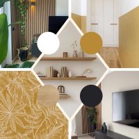 Planche d'ambiance pour les rangements d'un salon sur le thème décoratif "rayonnement élégant"